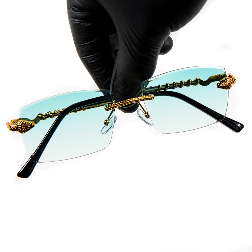 Men&#39;s Rimless Gold Frame Turquoise Tint Hip Hop Sunglasses