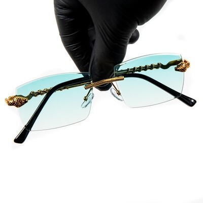 Men&#39;s Rimless Gold Frame Turquoise Tint Hip Hop Sunglasses