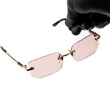 Rimless Gold Frame Pink Tint Gold Frame Men&#39;s Sunglasses