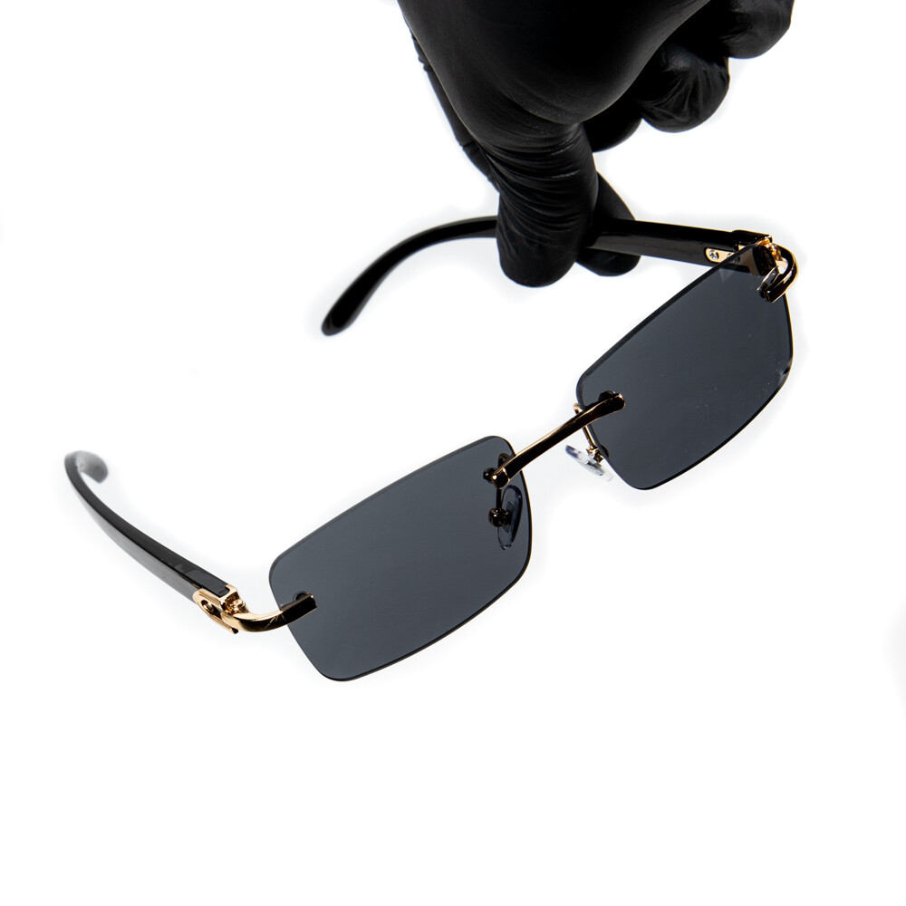 Men&#39;s Rimless Gold Frame Black Tint Hip Hop Sunglasses