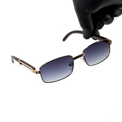 Men's Gold Frame Purple Tint Woodgrain Sunglasses