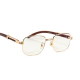 Mens Large Woodgrain​ Gold Frame Clear Lens Glasses