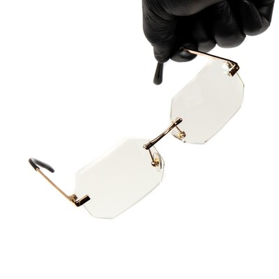 Mens Gold Frame Clear Lens Octagon Glasses