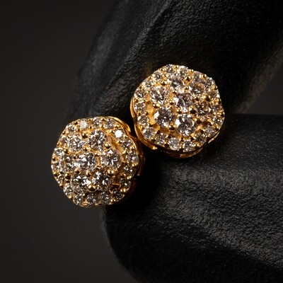 Men's 14K Yellow Gold Flower Cluster 0.70Ct Diamond Stud Earrings