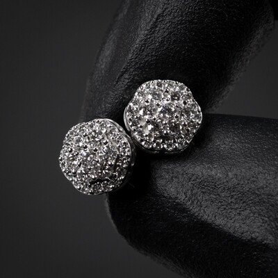 Men's 14K White Gold Flower Cluster 0.70Ct Diamond Stud Earrings