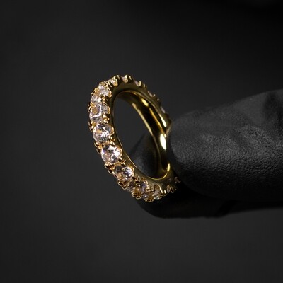 Men&#39;s Gold Plated Iced Pointer Eternity Band Statement Ring