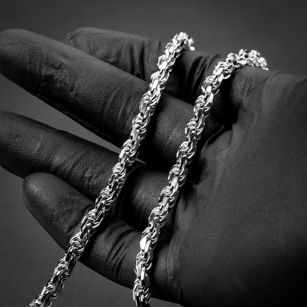 Men&#39;s Solid 925 Sterling Silver Rhodium Plated 6MM Rope Chain Necklace