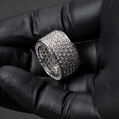 White Gold Plated IcedHoney Comb Set Men's Statement Pinky Ring