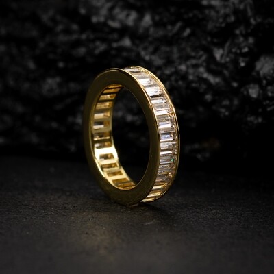Men&#39;s Gold Plated Iced Channel Set Baguette Eternity Band Ring