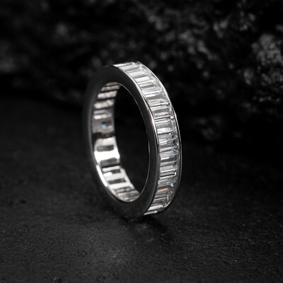 Men's White Gold Plated Iced Channel Set Baguette Eternity Band Ring