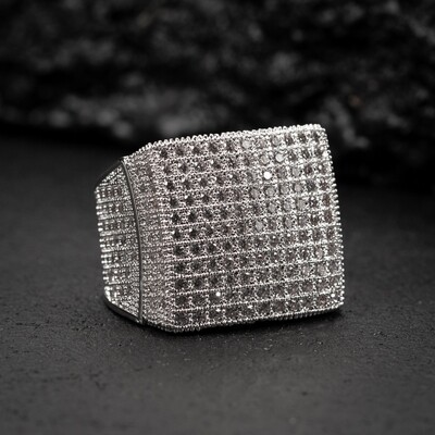 Men's Large White Gold Plated Iced Cz Pinky Ring