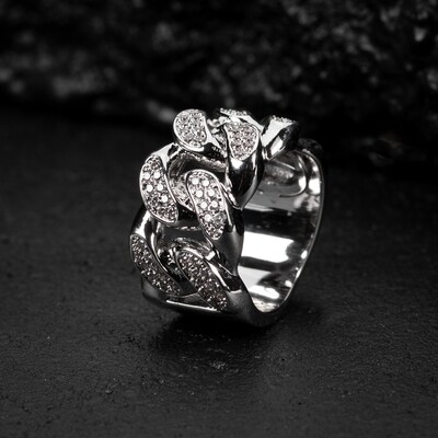 Men&#39;s White Gold Plated Iced Cz Cuban Link Pinky Ring