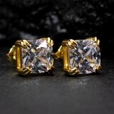 Small Gold Plated 925 Sterling Silver Cushion Cut Stud Earrings