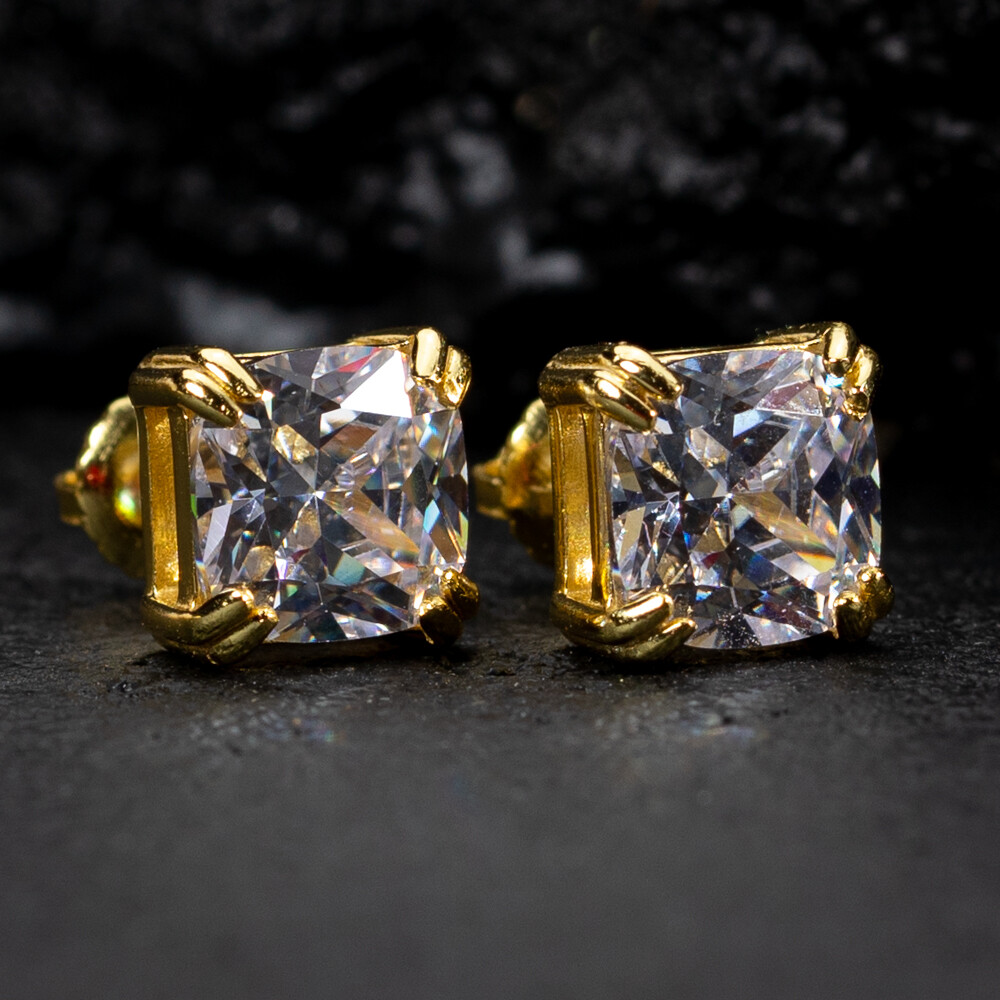 Small Gold Plated 925 Sterling Silver Cushion Cut Stud Earrings Small Gold Plated 925 Sterling Silver Cushion Cut Stud Earrings