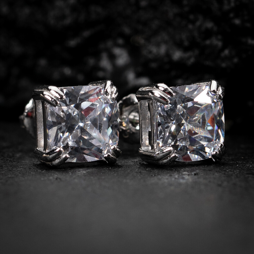 Small 925 Sterling Silver Cushion Cut Stud Screw Back Earrings