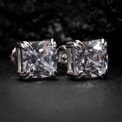 Small 925 Sterling Silver Cushion Cut Stud Screw Back Earrings