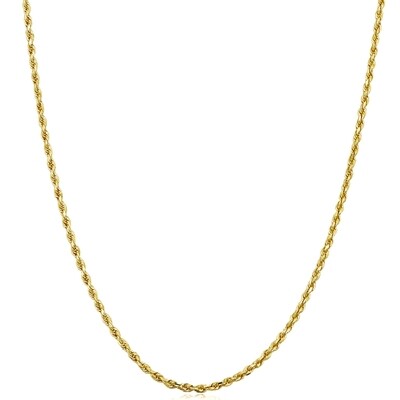 Solid 10k Yellow Gold 1.5mm Width 16 inch Rope Chain