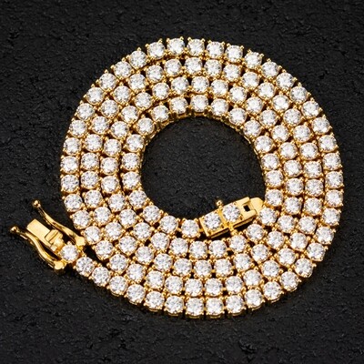 Moissanite 3mm 925 Sterling Silver Yellow Gold Tennis Chain Necklace