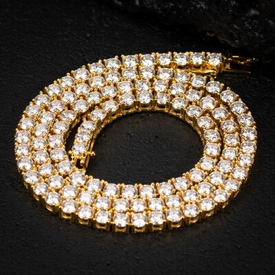 Moissanite 4mm 925 Sterling Silver Yellow Gold Tennis Chain Necklace