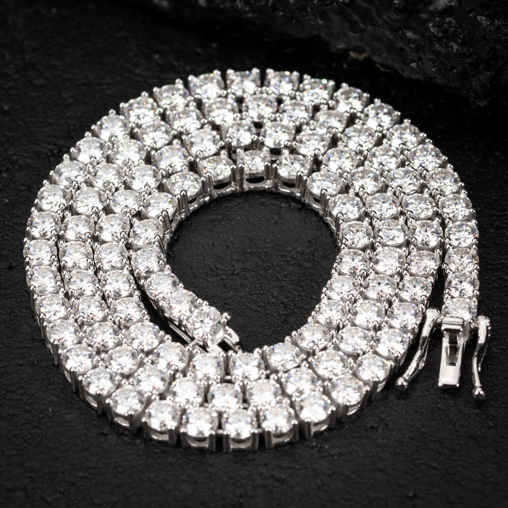 Moissanite 4mm 925 Sterling Silver White Gold Tennis Chain Necklace