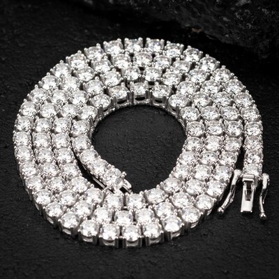 Moissanite 4mm 925 Sterling Silver White Gold Tennis Chain Necklace