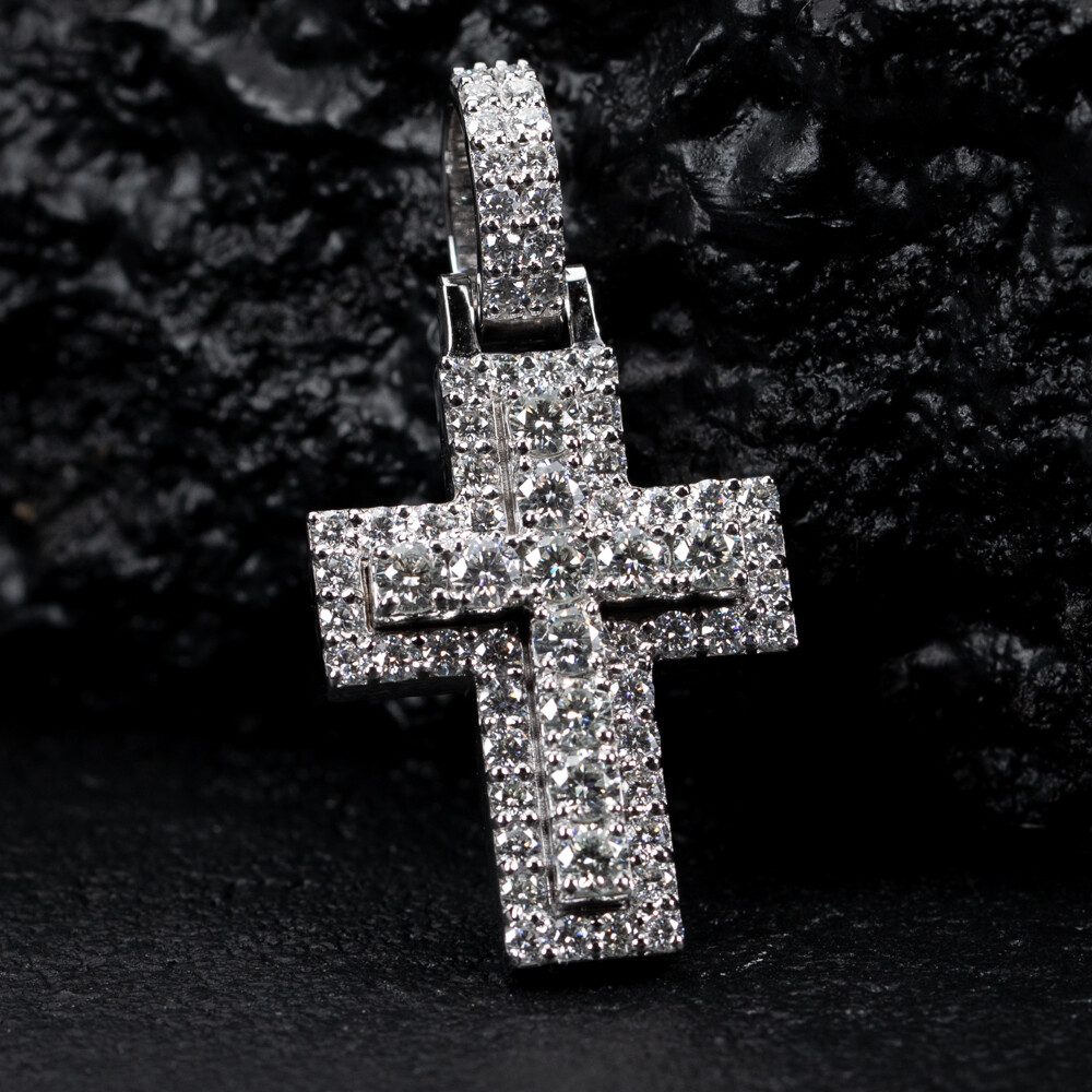 Moissanite White Gold Plated 925 Sterling Silver Pointer Cross Pendant