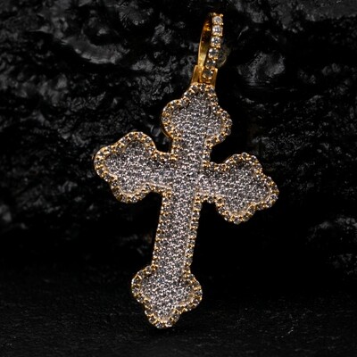 Moissanite Two Tone Yellow Gold Plated 925 Sterling Silver Mini Cross Pendant