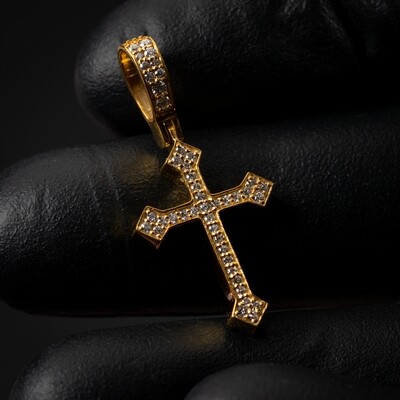 Moissanite Yellow Gold Plated 925 Sterling Silver Mini Cross Pendant