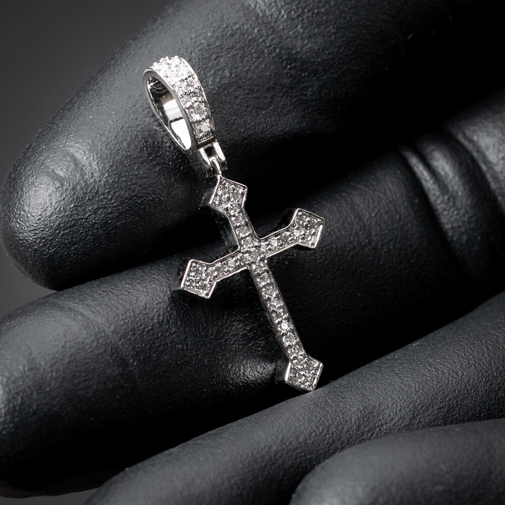 Moissanite White Gold Plated 925 Sterling Silver Mini Cross Pendant