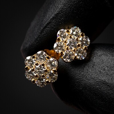 Moissanite Yellow Gold Plated Flower Cluster 925 Sterling Silver Stud Earrings