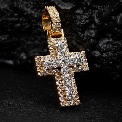 Moissanite Yellow Gold Plated 925 Sterling Silver Pointer Cross Pendant