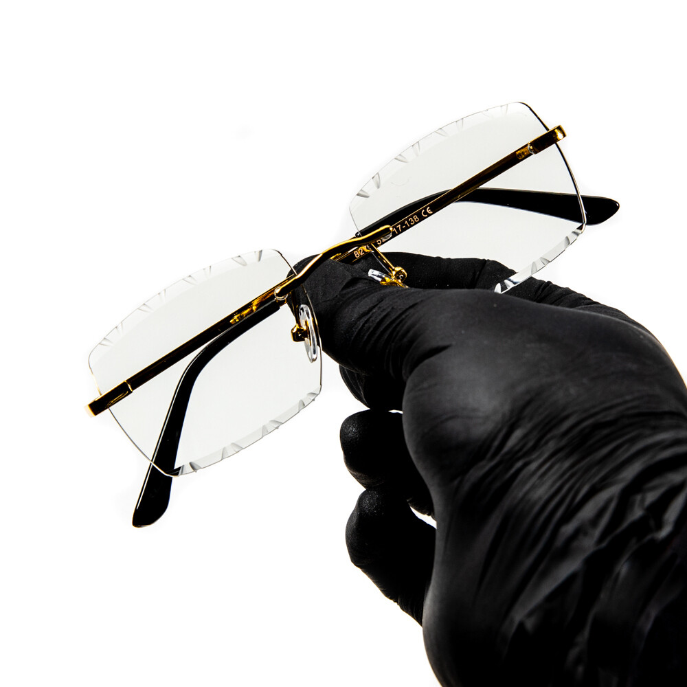 Men&#39;s Gold Frame Rimless Gem Cut Clear Lens Glasses