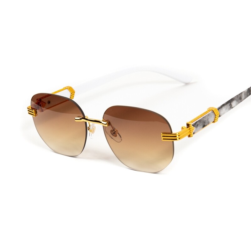 Rimless Gold Frame Orange Gradient Tint Hip Hop Marble Arm Sunglasses