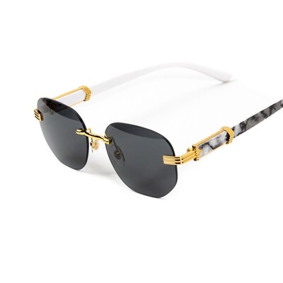 Rimless Gold Frame Black Gradient Tint Hip Hop Marble Arm Sunglasses