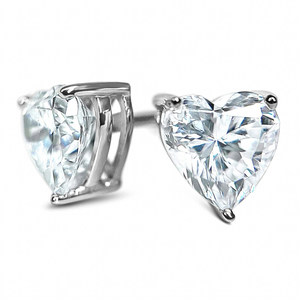 Women&#39;s Rhodium Plated 925 Sterling Silver Cz Heart Shaped Stud Screw Back Earrings