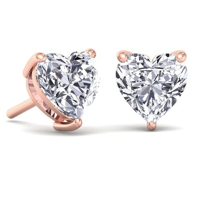 Women&#39;s Rose Gold Plated 925 Sterling Silver Cz Heart Shaped Stud Screw Back Earrings