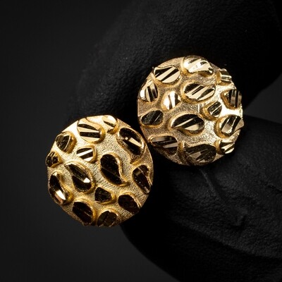 Men's Large Round 10K Solid Gold Diamond Cut Nugget Stud Earrings