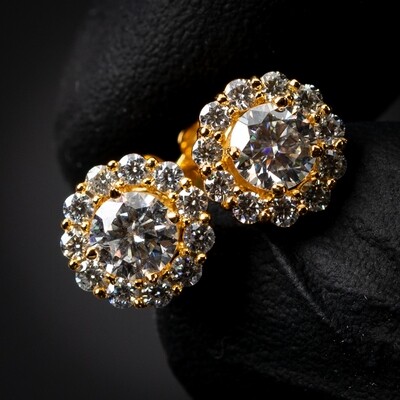 Moissanite Yellow Gold Plated 925 Sterling Silver Round Halo Cluster Stud Earrings