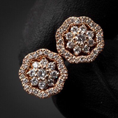 Men's Flower Cluster 14K Rose Gold 0.54Ct Diamond Stud Earrings