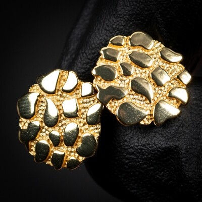 Big Men&#39;s Circle 14K Gold Plated 925 Round Large  Nugget Hip Hop Stud Earrings