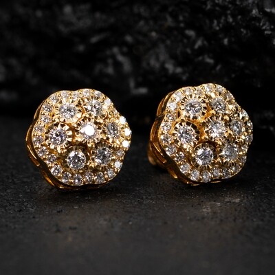 Large Flower Cluster​ 14K Yellow Gold 0.80Ct Diamond Stud Earrings