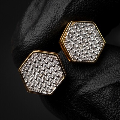 Men's Two Tone 10K Yellow Gold Octagon Shaped 0.30 Ct Diamond Stud Earrings