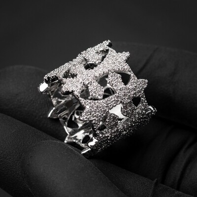 Men's White Gold Plated Iced Cz Cross Pinky Statement Ring