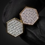 Men&#39;s Two Tone Yellow Gold Plated Sterling Silver Octagon Shaped Iced Cz Stud Earrings