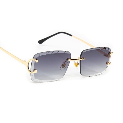 Men's Purple Tint Gold Frame Gem Cut Rimless Sunglasses