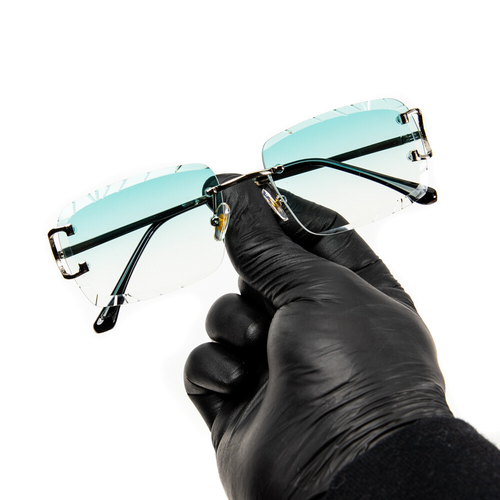 Men&#39;s Turquoise​ Tint Gold Frame Hip Hop Gem Cut Rimless Sunglasses