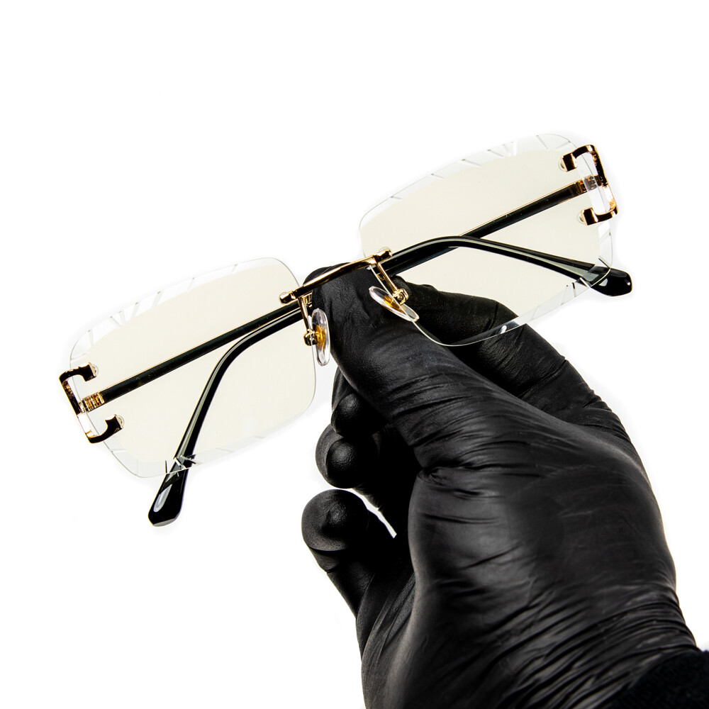 Men&#39;s Elegant Gold Frame Rimless Gem Cut Clear Lens Glasses
