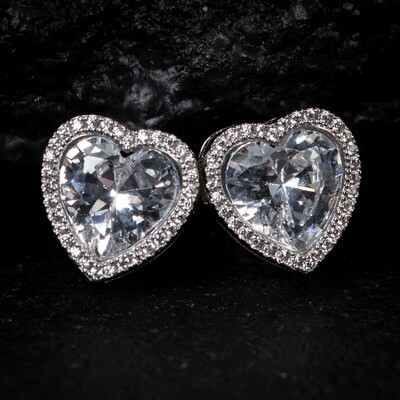 Women&#39;s White Gold Plated 925 Sterling Silver Heart Cz Shaped Stud Screw Back Earrings