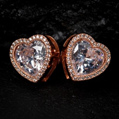 Women&#39;s Rose Gold Plated 925 Sterling Silver Heart Cz Shaped Stud Screw Back Earrings