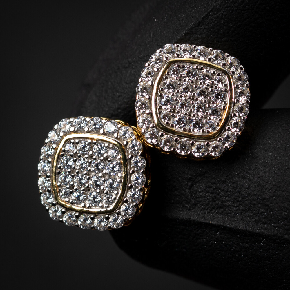 Two Tone Yellow Gold Plated 925 Sterling Silver Flower Set Stud Screw Back Earrings